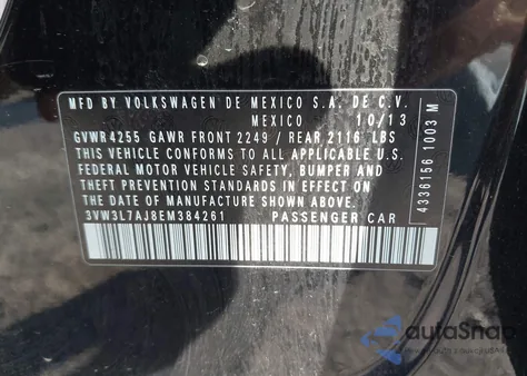 2014 Volkswagen Jetta 2.0L Tdi z USA, uszkodzony, nr VIN 3VW3L7AJ8EM384261